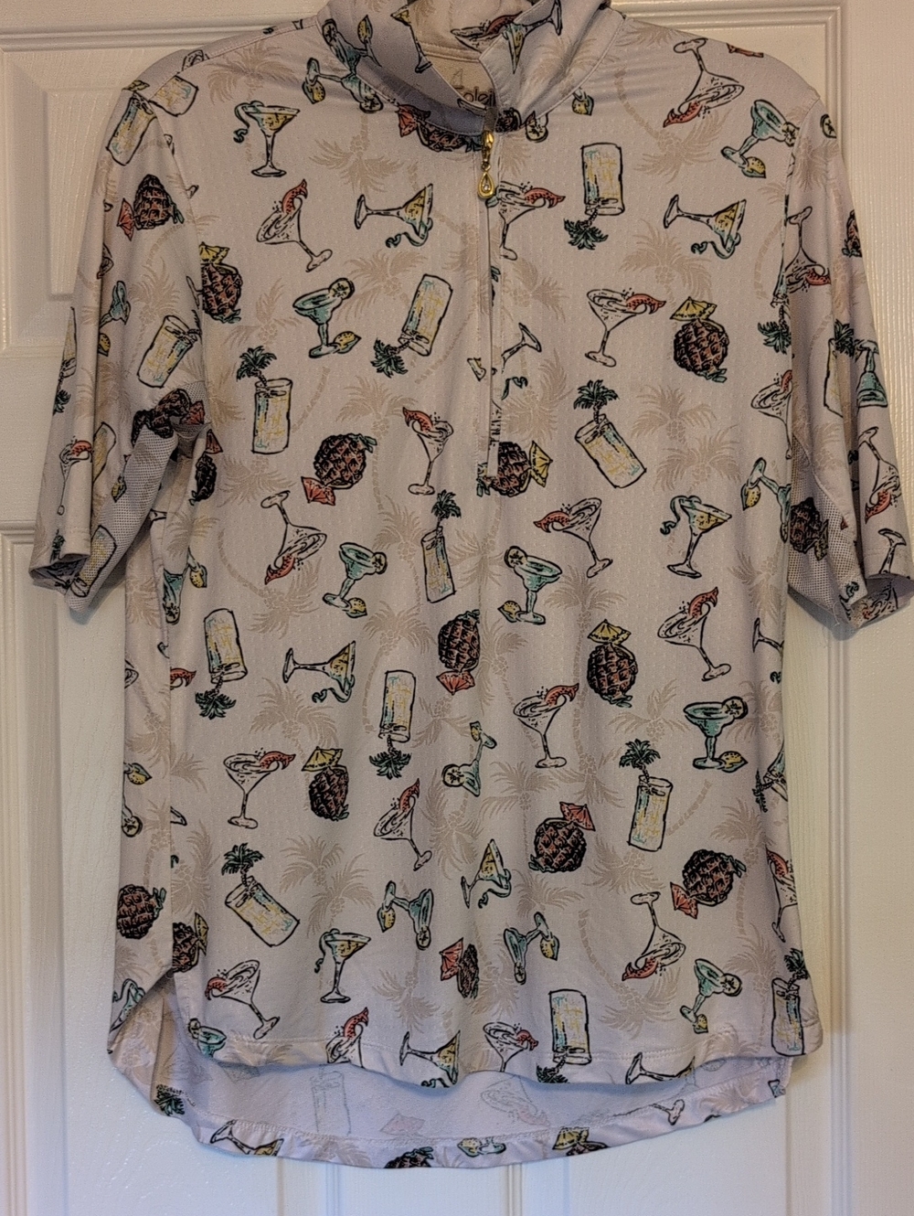 SanSoleil 1/4 Zip Tropical Cocktail Print Polo Women's L